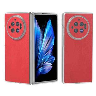 For vivo X Fold3 Frosted Transparent Frame Hinge Wood Texture PU Phone Case(Red)