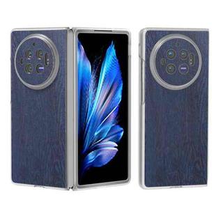 For vivo X Fold3 Frosted Transparent Frame Hinge Wood Texture PU Phone Case(Blue)
