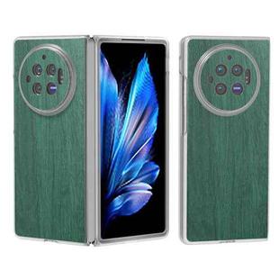 For vivo X Fold3 Frosted Transparent Frame Hinge Wood Texture PU Phone Case(Green)