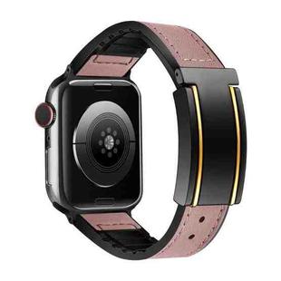 For Apple Watch Series 8 45mm Trapezoid Fold Magnetic Buckle Silicone PU Watch Band(Pink)