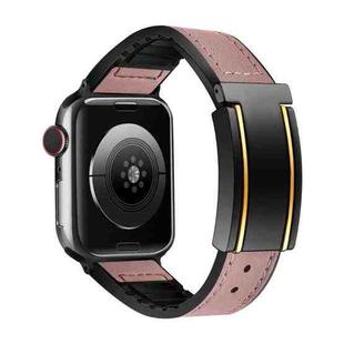 For Apple Watch Series 3 42mm Trapezoid Fold Magnetic Buckle Silicone PU Watch Band(Pink)