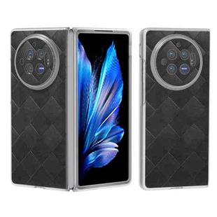 For vivo X Fold3 Frosted Transparent Frame Hinge Weave Plaid PU Phone Case(Black)