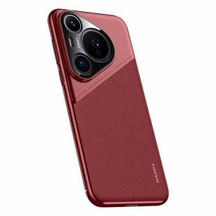 For Huawei Pura 70 Pro / Pura 70 Pro+ Plain Leather Electroplated PC Frame Phone Case(Wine Red)