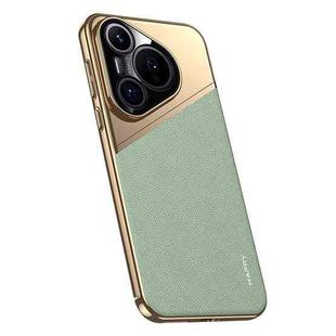 For Huawei Pura 70 Plain Leather Electroplated PC Frame Phone Case(Green)