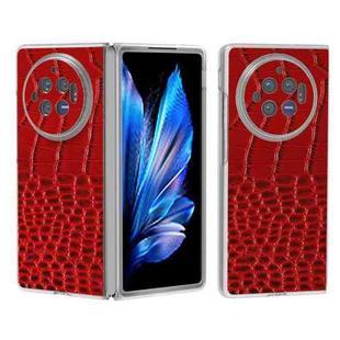 For vivo X Fold3 Frosted Transparent Edge Genuine Leather Crocodile Pattern Phone Case(Red)