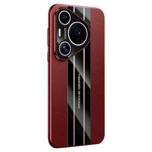 For Huawei Pura 70 Pro / Pura 70 Pro+ Electroplated Paint Hybrid Frame Genuine Leather Phone Case(Wine Red)