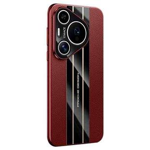 For Huawei Pura 70 Electroplated Paint Hybrid Frame Genuine Leather Phone Case(Wine Red)