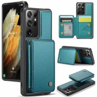 For Samsung Galaxy S21 Ultra 5G JEEHOOD J05 Business Magnetic Style RFID Leather Phone Case(Blue Green)