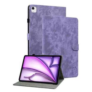 For iPad Air 13 2024 Embossed Tiger Pattern Leather Tablet Case(Purple)