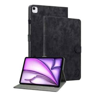 For iPad Air 13 2024 Embossed Tiger Pattern Leather Tablet Case(Black)