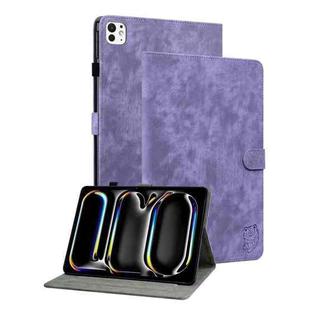 For iPad Pro 11 2024 Embossed Tiger Pattern Leather Tablet Case(Purple)