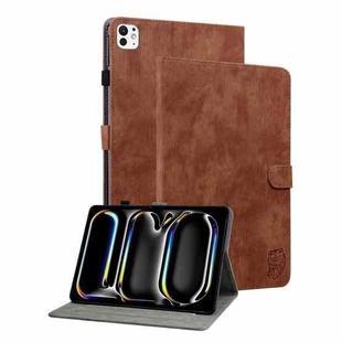 For iPad Pro 11 2024 Embossed Tiger Pattern Leather Tablet Case(Brown)