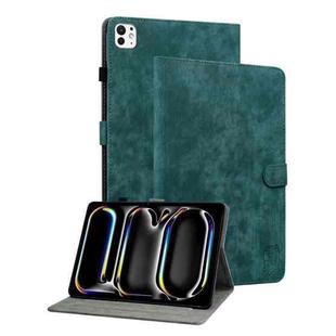 For iPad Pro 11 2024 Embossed Tiger Pattern Leather Tablet Case(Dark Green)