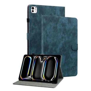 For iPad Pro 11 2024 Embossed Tiger Pattern Leather Tablet Case(Dark Blue)