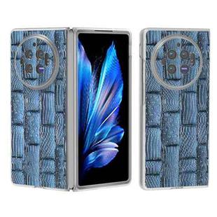 For vivo X Fold3 Frosted Transparent Edge Genuine Leather Mahjong Pattern Phone Case(Blue)