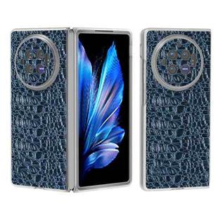 For vivo X Fold3 Frosted Transparent Edge Genuine Leather Canopy Phone Case(Blue)