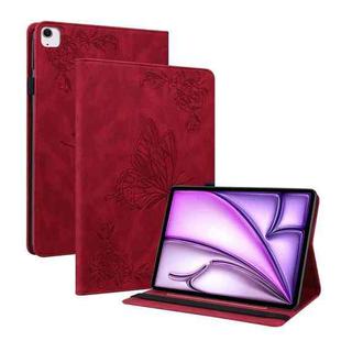 For iPad Air 11 2024 Butterfly Flower Embossed Leather Tablet Case(Red)