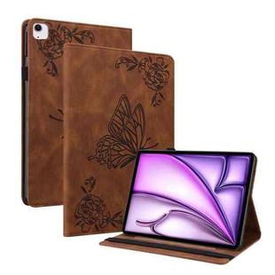 For iPad Air 11 2024 Butterfly Flower Embossed Leather Tablet Case(Brown)