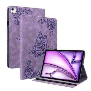 For iPad Air 11 2024 Butterfly Flower Embossed Leather Tablet Case(Purple)