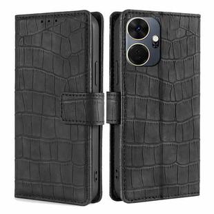 For Itel P55+ 4G Skin Feel Crocodile Magnetic Clasp Leather Phone Case(Black)
