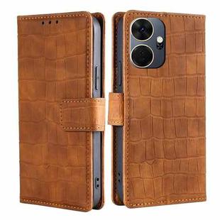 For Itel P55+ 4G Skin Feel Crocodile Magnetic Clasp Leather Phone Case(Brown)