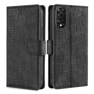 For TCL 505 4G Skin Feel Crocodile Magnetic Clasp Leather Phone Case(Black)