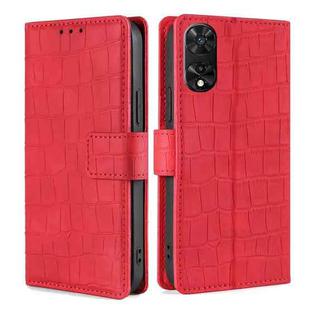 For TCL 505 4G Skin Feel Crocodile Magnetic Clasp Leather Phone Case(Red)