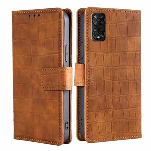 For TCL 50 5G Skin Feel Crocodile Magnetic Clasp Leather Phone Case(Brown)