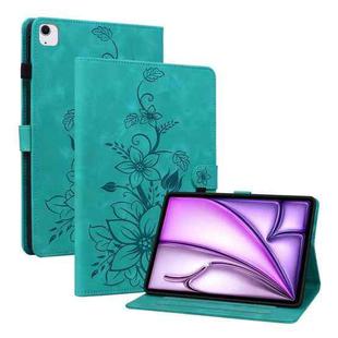 For iPad Air 13 2024 Lily Embossed Leather Smart Tablet Case(Green)