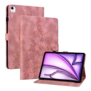 For iPad Air 13 2024 Lily Embossed Leather Smart Tablet Case(Pink)