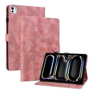 For iPad Pro 11 2024 Lily Embossed Leather Smart Tablet Case(Pink)