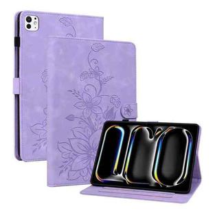 For iPad Pro 11 2024 Lily Embossed Leather Smart Tablet Case(Purple)