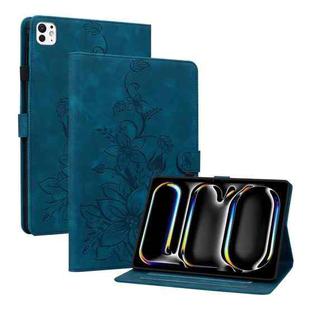 For iPad Pro 11 2024 Lily Embossed Leather Smart Tablet Case(Dark Blue)