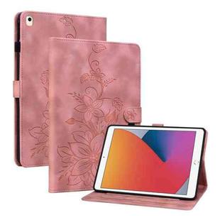 For iPad 10.2 2021 / Air 10.5 Lily Embossed Leather Smart Tablet Case(Pink)