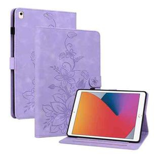 For iPad 10.2 2021 / Air 10.5 Lily Embossed Leather Smart Tablet Case(Purple)