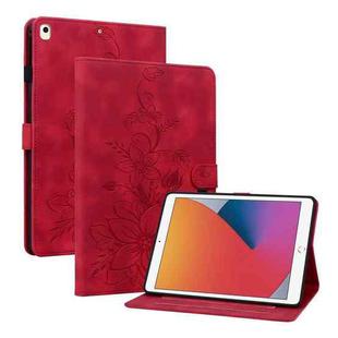 For iPad 10.2 2021 / Air 10.5 Lily Embossed Leather Smart Tablet Case(Red)