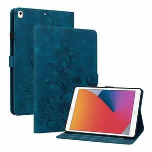 For iPad 10.2 2021 / Air 10.5 Lily Embossed Leather Smart Tablet Case(Dark Blue)