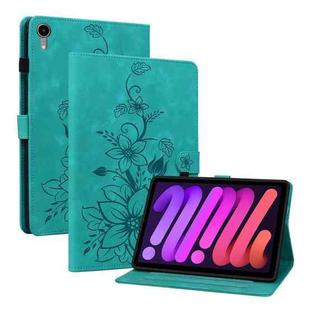 For iPad mini 6 Lily Embossed Leather Smart Tablet Case(Green)