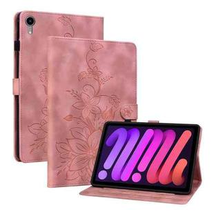 For iPad mini 6 Lily Embossed Leather Smart Tablet Case(Pink)