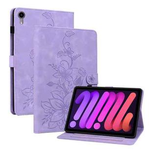 For iPad mini 6 Lily Embossed Leather Smart Tablet Case(Purple)