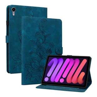 For iPad mini 6 Lily Embossed Leather Smart Tablet Case(Dark Blue)