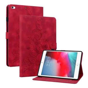 For iPad mini 5 / 4 / 3 / 2 / 1 Lily Embossed Leather Smart Tablet Case(Red)