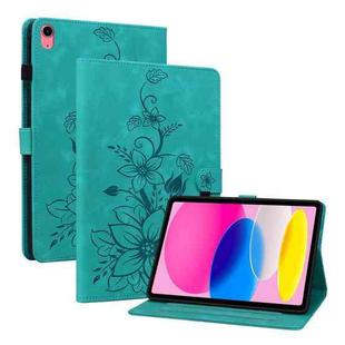For iPad 10th Gen 10.9 2022 Lily Embossed Leather Smart Tablet Case(Green)