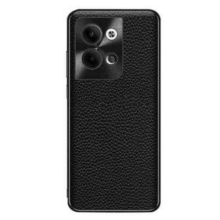For OPPO Reno9 Genuine Leather Litchi Texture Phone Case(Black)