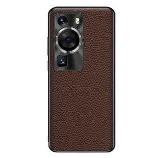 For Huawei P60 Genuine Leather Litchi Texture Phone Case(Coffee)