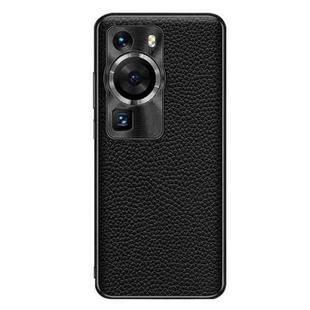 For Huawei P60 Pro Genuine Leather Litchi Texture Phone Case(Black)