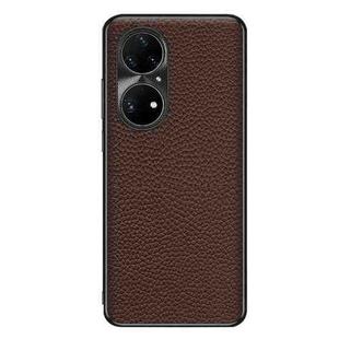 For Huawei P50 Pro Genuine Leather Litchi Texture Phone Case(Coffee)