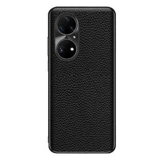 For Huawei P50 Pro Genuine Leather Litchi Texture Phone Case(Black)