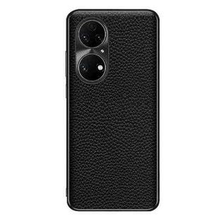 For Huawei P50 Genuine Leather Litchi Texture Phone Case(Black)