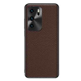 For Huawei P40 Genuine Leather Litchi Texture Phone Case(Coffee)